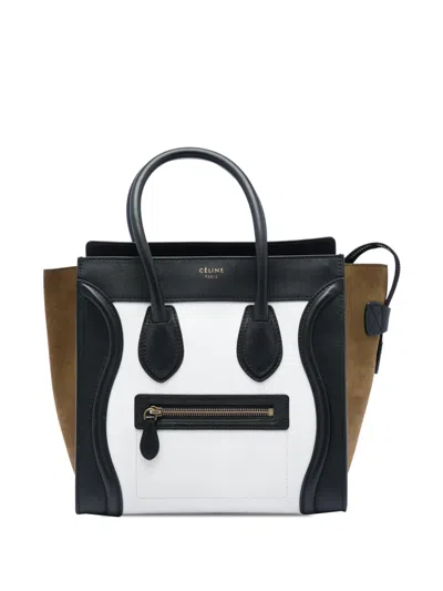 Pre-owned Celine 2021 Micro Tricolor Calfskin And Suede Luggage Tote Bag In Multi