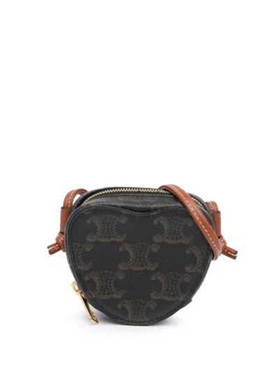 Pre-owned Celine 2021 Micro Triomphe Coated Canvas Heart Crossbody Bag In Brown