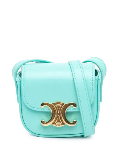 Pre-owned Celine 2021 Mini Calfskin Triomphe Crossbody Bag In Blue