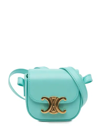 Pre-owned Celine 2021 Mini Shiny Calfskin Triomphe Crossbody Bag In Blue