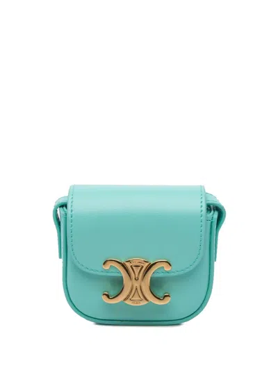 Pre-owned Celine 2021 Mini Shiny Calfskin Triomphe Crossbody Bag In Blue