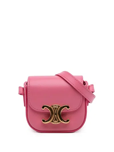 Pre-owned Celine 2021 Mini Shiny Calfskin Triomphe Crossbody Bag In Pink