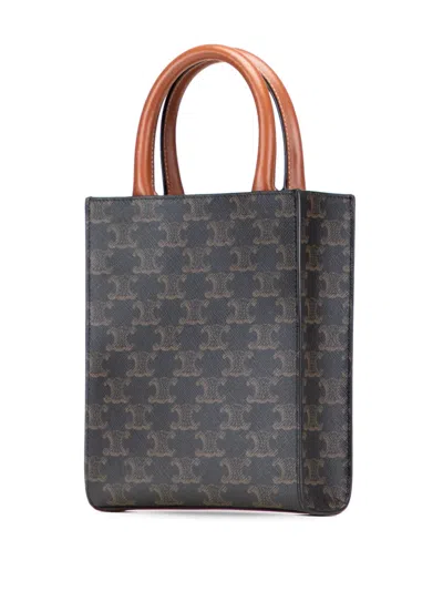 Pre-owned Celine 2021 Mini Triomphe Coated Canvas Vertical Cabas Satchel In Brown