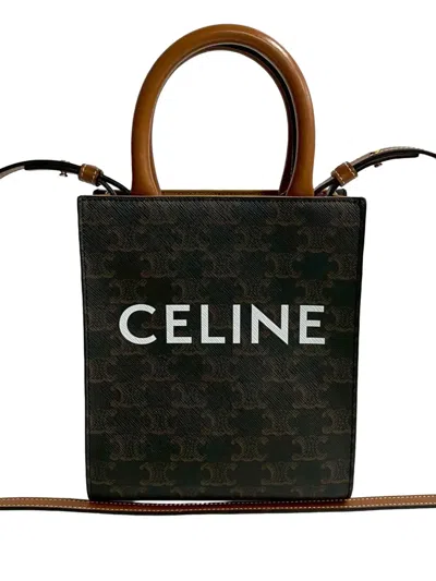 Pre-owned Celine 2021 Mini Triomphe Coated Canvas Vertical Cabas Satchel In Brown