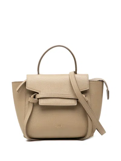 Pre-owned Celine 2021 Pico Grained Calfskin Belt Bag Satchel In Neutrals