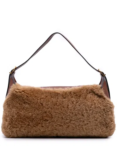 Pre-owned Celine 2021 Shearling And Leather Romy Shoulder Bag In Brown