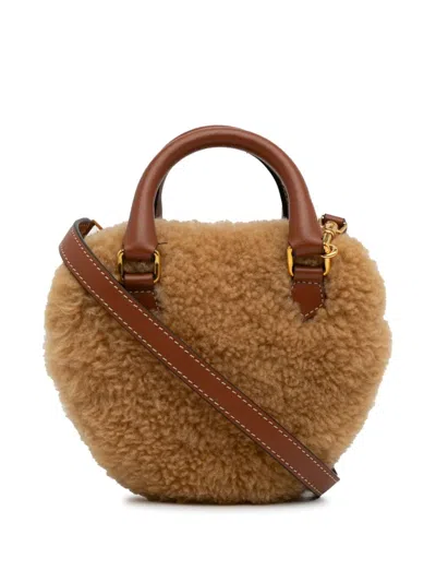Pre-owned Celine 2021 Shearling Heart Satchel In Brown