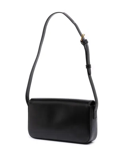 Pre-owned Celine 2021 Shiny Calfskin Claude Shoulder Bag In Black