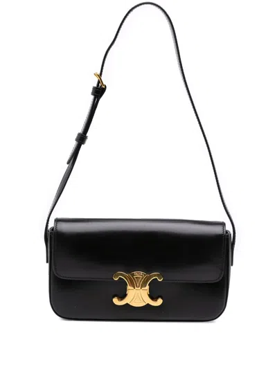 Pre-owned Celine 2021 Shiny Calfskin Claude Shoulder Bag In Black