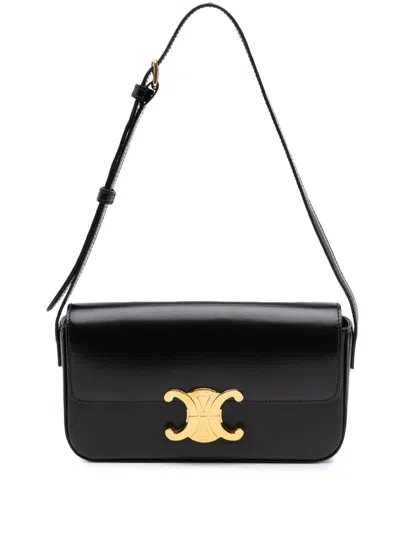 Pre-owned Celine 2021 Shiny Calfskin Claude Shoulder Bag In Black