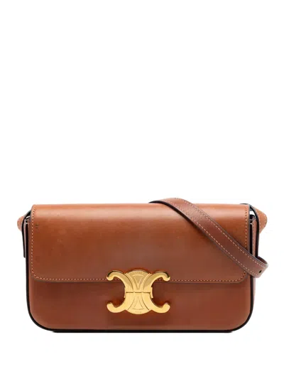 Pre-owned Celine 2021 Shiny Calfskin Claude Shoulder Bag In Brown