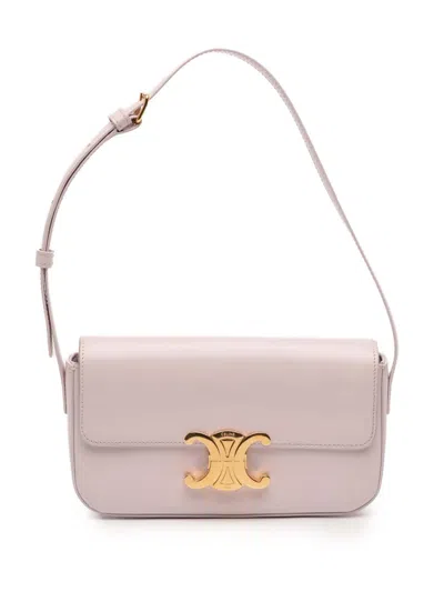 Pre-owned Celine 2021 Shiny Calfskin Triomphe Claude Shoulder Bag In Pink