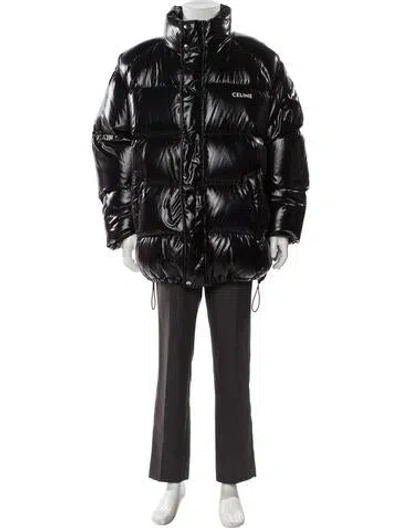 Pre-owned Celine 2021 Signature Logo Puffer Coat In Blue