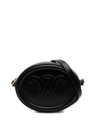 Pre-owned Celine 2021 Small Calfskin Cuir Triomphe Oval Crossbody Bag In Black
