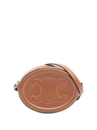 Pre-owned Celine 2021 Small Calfskin Cuir Triomphe Oval Crossbody Bag In Brown