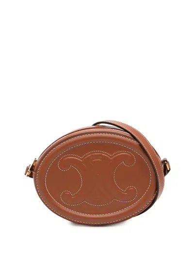Pre-owned Celine 2021 Small Calfskin Cuir Triomphe Oval Crossbody Bag In Brown