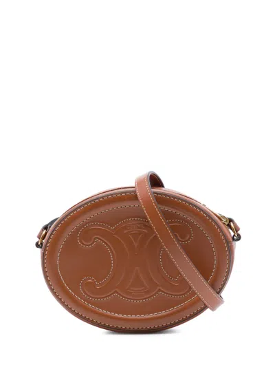 Pre-owned Celine 2021 Small Calfskin Cuir Triomphe Oval Crossbody Bag In Brown