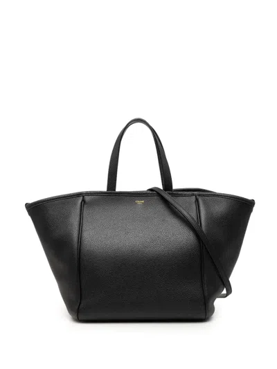 Pre-owned Celine 2021 Small Grained Calfskin Folded Cabas Tote Satchel In Black