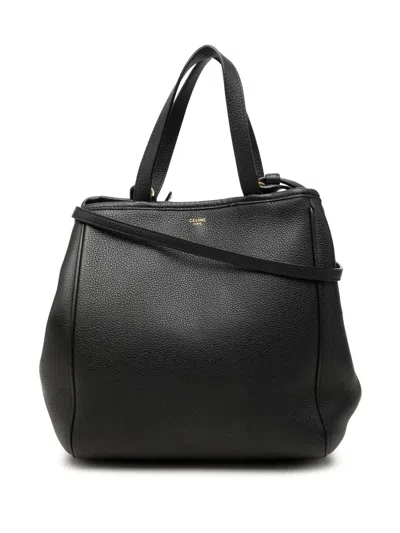 Pre-owned Celine 2021 Small Grained Calfskin Folded Cabas Tote Satchel In Black