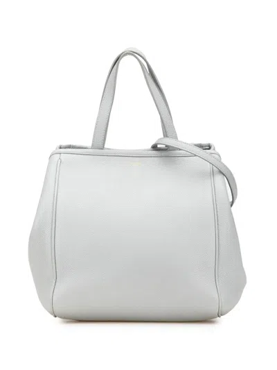 Pre-owned Celine 2021 Small Grained Calfskin Folded Cabas Tote Satchel In Grey