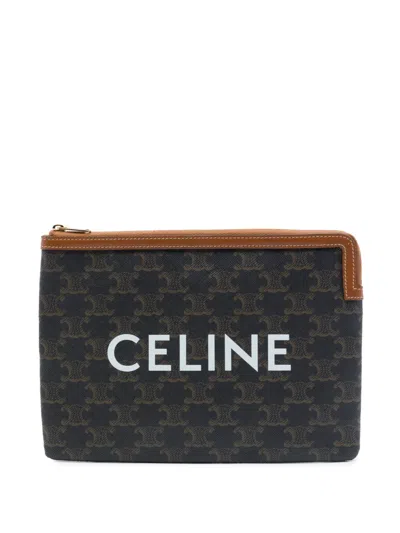 Pre-owned Celine 2021 Small Triomphe Coated Canvas Clutch Bag In Brown