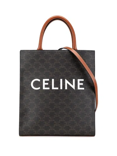 Pre-owned Celine 2021 Small Triomphe Coated Canvas Vertical Cabas Satchel In Brown