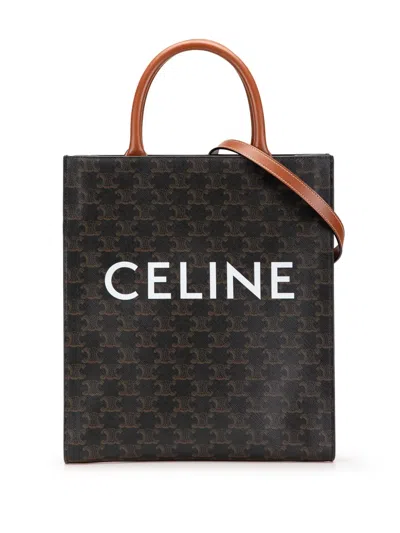 Pre-owned Celine 2021 Small Triomphe Coated Canvas Vertical Cabas Satchel In Brown