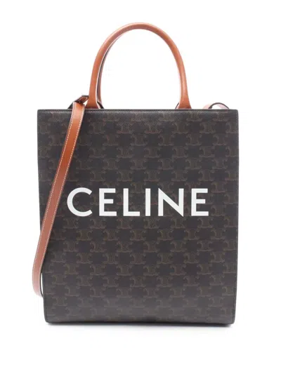 Pre-owned Celine 2021 Small Triomphe Coated Canvas Vertical Cabas Tote Satchel In Brown