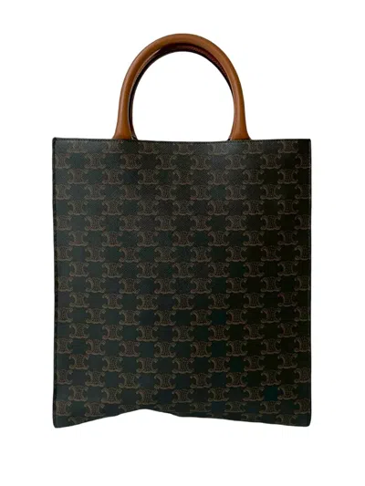 Pre-owned Celine 2021 Small Triomphe Coated Canvas Vertical Cabas Tote Satchel In Brown