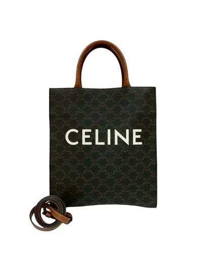 Pre-owned Celine 2021 Small Triomphe Coated Canvas Vertical Cabas Tote Satchel In Brown