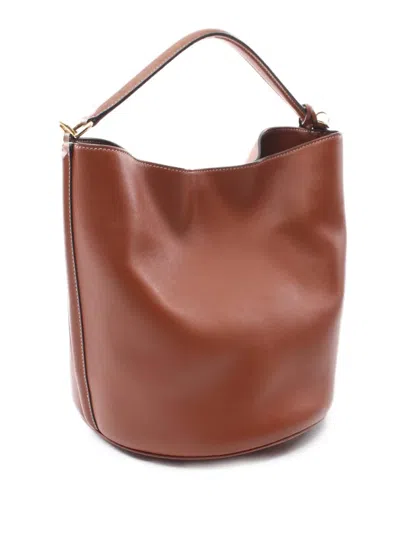 Pre-owned Celine 2021 Smooth Calfskin Bucket 16 Satchel In Brown