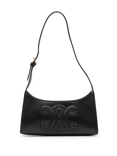 Pre-owned Celine 2021 Smooth Calfskin Cuir Triomphe Shoulder Bag In Black