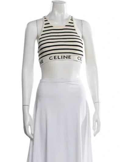 Pre-owned Celine 2021 Striped Sports Bra In White