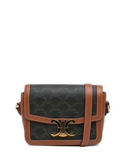 Pre-owned Celine 2021 Teen Coated Canvas Triomphe Crossbody Bag In Brown