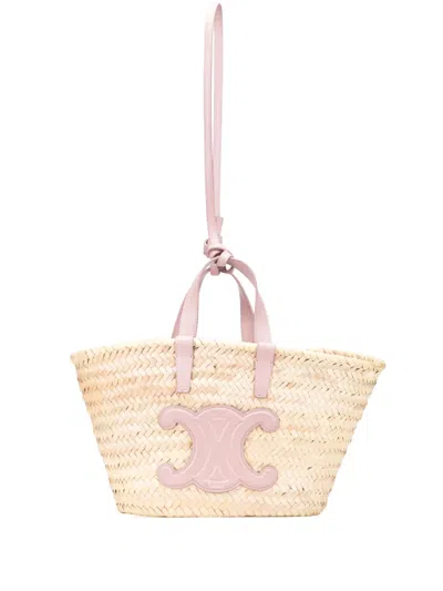 Pre-owned Celine 2021 Teen Raffia Triomphe Panier Satchel In Brown