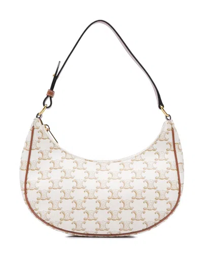 Pre-owned Celine 2021 Triomphe Coated Canvas Ava Shoulder Bag In White