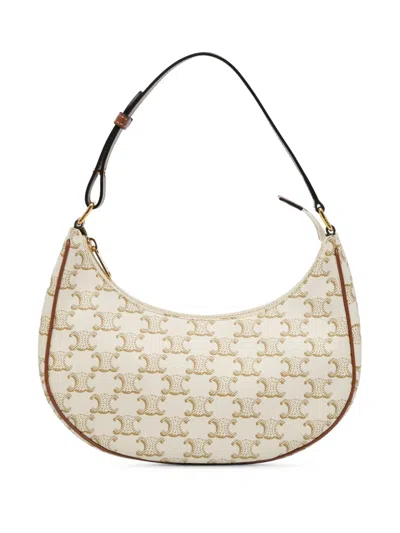 Pre-owned Celine 2021 Triomphe Coated Canvas Ava Shoulder Bag In White