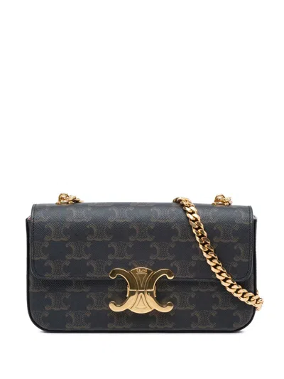 Pre-owned Celine 2021 Triomphe Coated Canvas Claude Chain Shoulder Bag In Brown
