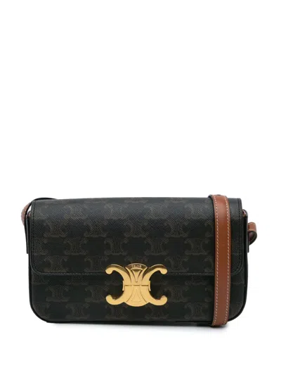 Pre-owned Celine 2021 Triomphe Coated Canvas Claude Shoulder Bag In Brown