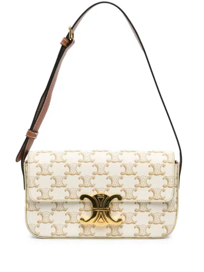 Pre-owned Celine 2021 Triomphe Coated Canvas Claude Shoulder Bag In White