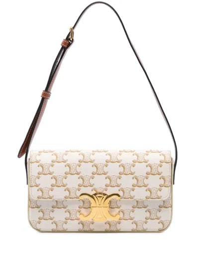 Pre-owned Celine 2021 Triomphe Coated Canvas Claude Shoulder Bag In White