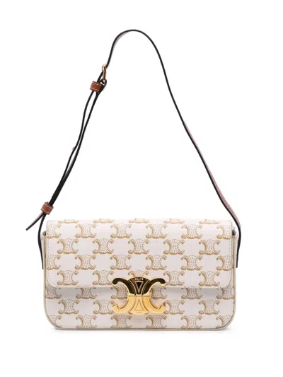 Pre-owned Celine 2021 Triomphe Coated Canvas Claude Shoulder Bag In White