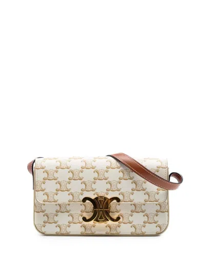 Pre-owned Celine 2021 Triomphe Coated Canvas Claude Shoulder Bag In White