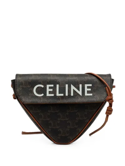 Pre-owned Celine 2021 Triomphe Coated Canvas Logo Triangle Crossbody Bag In Brown