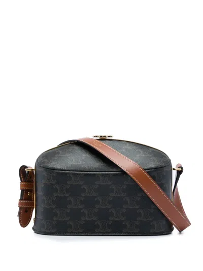 Pre-owned Celine 2021 Triomphe Coated Canvas Lunch Box Bag Shoulder Bag In Brown