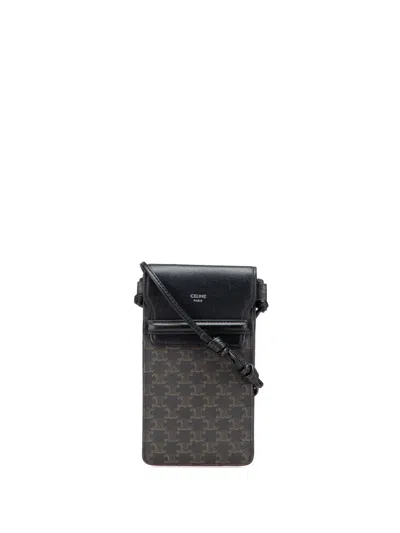 Pre-owned Celine 2021 Triomphe Coated Canvas Phone Pouch Flap Crossbody Bag