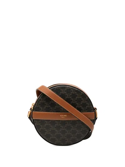 Pre-owned Celine 2021 Triomphe Coated Canvas Round Purse On Strap Crossbody Bag In ブラウン