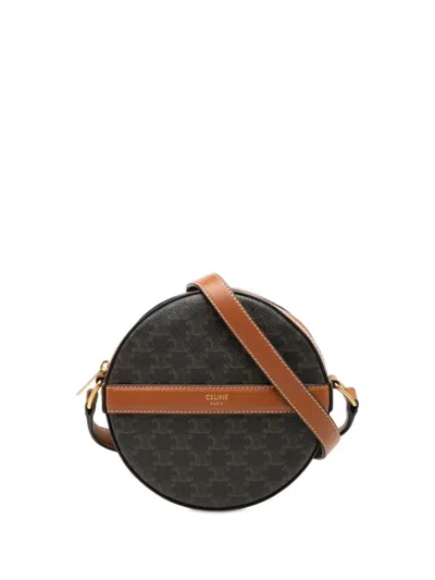 Pre-owned Celine 2021 Triomphe Coated Canvas Round Purse On Strap Crossbody Bag In Brown