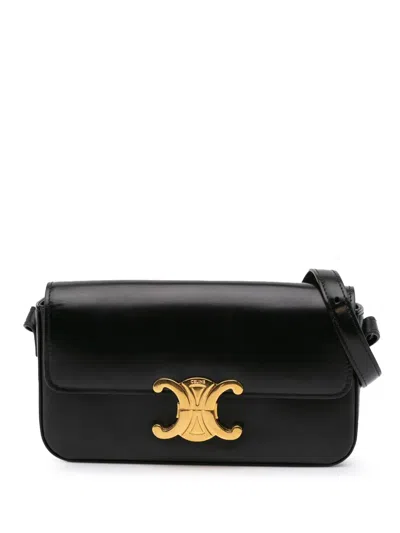 Pre-owned Celine 2021 Triomphe Leather Claude Shoulder Bag In Black