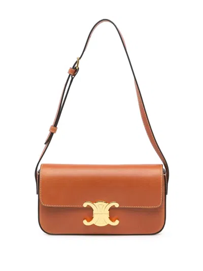 Pre-owned Celine 2021 Triomphe Leather Claude Shoulder Bag In Brown